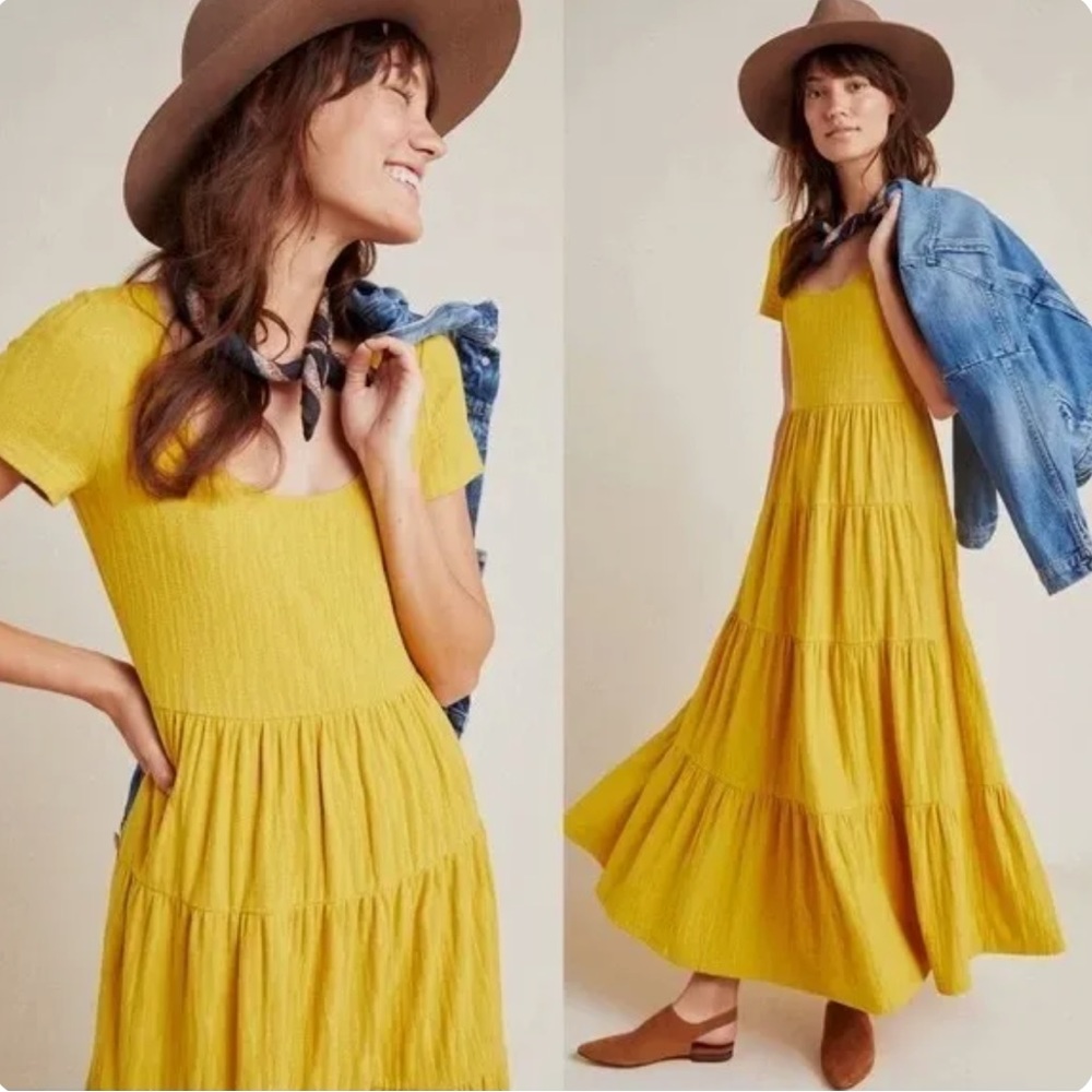 Golden yellow maxi dress from Anthropologie